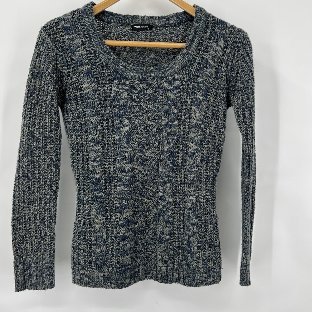 Wet‎ Seal Cable Knit Sweater Womens Small Teal Peasant Cottagecore Bohemian Cozy